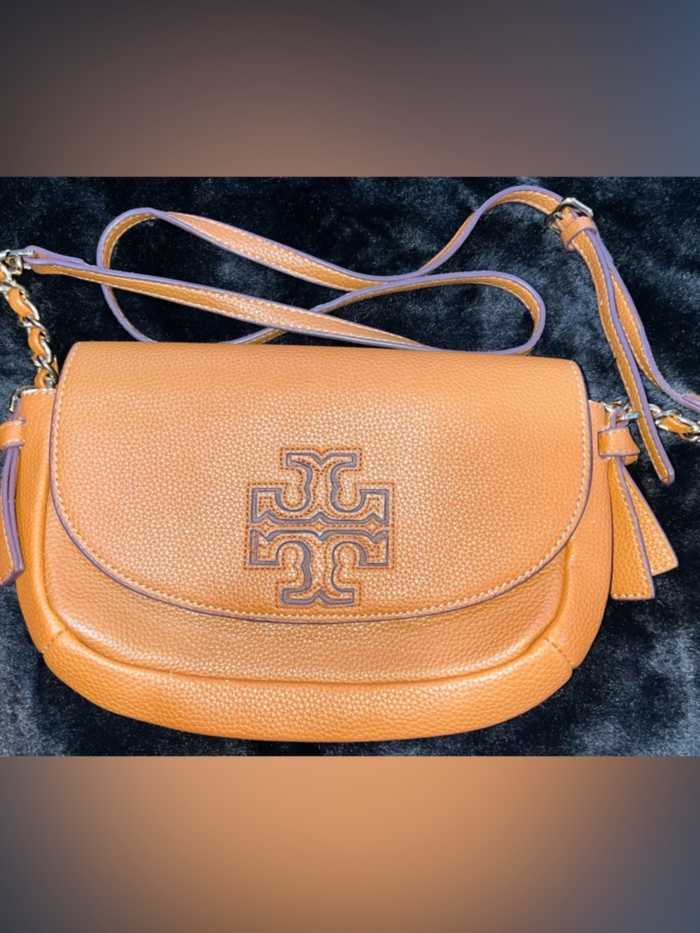 Tory Burch Pebbled Leather Saddle Crossbody in Tan